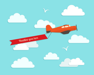 Airplane in the cloudy sky flat style vector