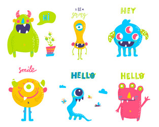 isolated cute cartoon monsters Vector Image