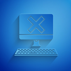 paper cut computer with keyboard and x mark icon vector image