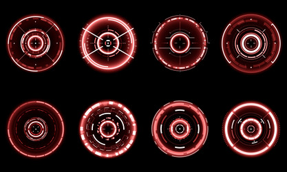 set of sci fi red white circle user interface vector