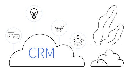 cloud-based crm system with functional icons vector image