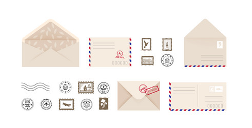 post card and envelope collection open close vector image