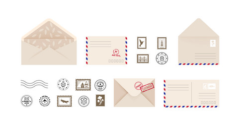 post card and envelope collection open close vector