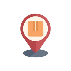 red location pin pointing a cardboard box on white vector image
