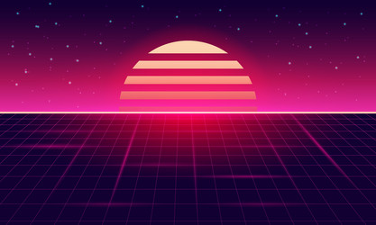 retro sci-fi background futuristic grid landscape vector