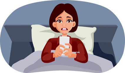 Stressed woman checking her phone before sleep vector