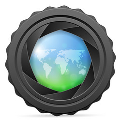 camera shutter with world map vector image