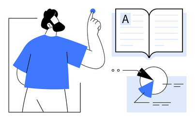 man presenting textual and visual data vector image