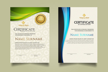 set modern certificate template with flow lines vector image