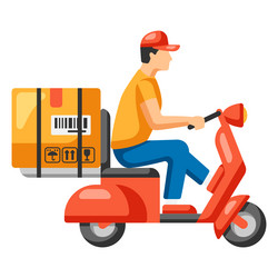 Courier riding red scooter vector