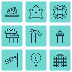 set of 9 travel icons includes present video vector image