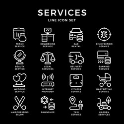 set line icons of services vector