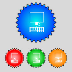 computer monitor and keyboard icon set colourful vector image