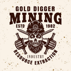 Gold Miner Skull with Jackhammers Vector Image