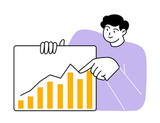 Person shows the change of indicators on graph vector