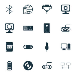 set of 16 computer hardware icons includes vector image