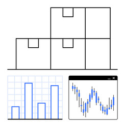 stacked boxes bar chart and line graph vector image