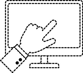 desktop computer with hand touching vector image