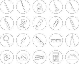 Stationery tools office linear icons set vector