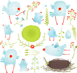 Adorable Baby Birds Collection Vector Image