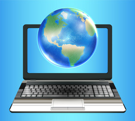 Planet earth globe floating on laptop computer vector