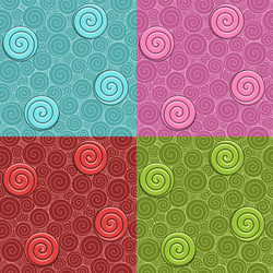 set of seamless patterns with swirls and candies vector image