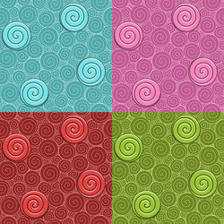 set of seamless patterns with swirls and candies vector