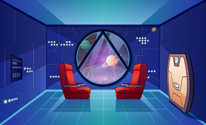 chairs at shuttle window with view of other planet vector image
