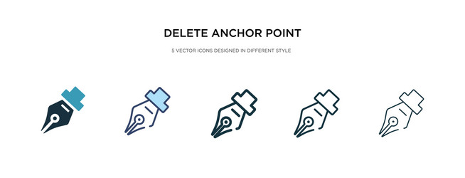 delete anchor point icon in different style two vector image