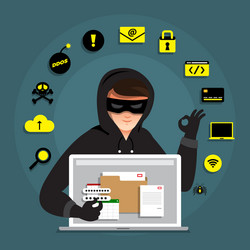 flat design concept hacker activity cyber thief vector