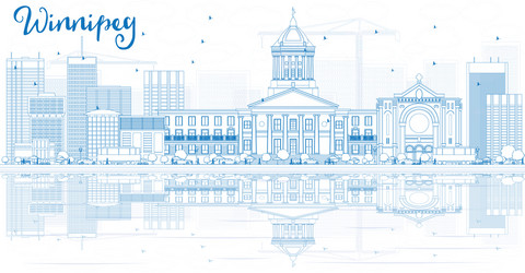 Outline winnipeg skyline with blue buildings vector