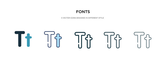 fonts icon in different style two colored vector