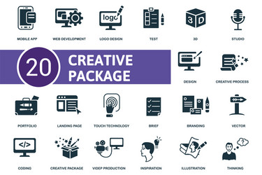 Creative package icon set collection contain vector