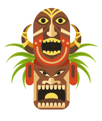 Ancient ritual mask with angry faces from mayan vector