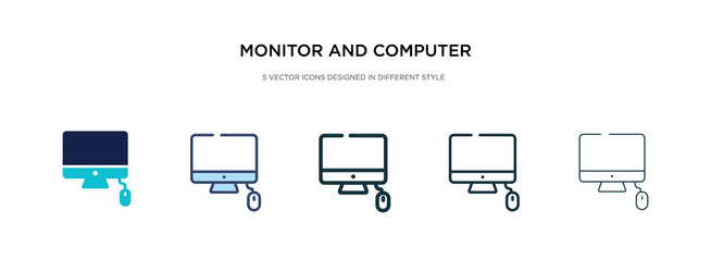 Monitor and computer mouse icon in different vector