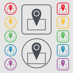 map pointer icon sign symbols on the round vector image
