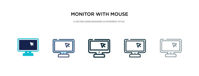 monitor with mouse cursor icon in different style vector image