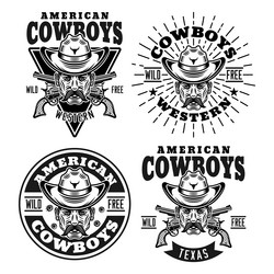 cowboys and wild west set of four vintage vector