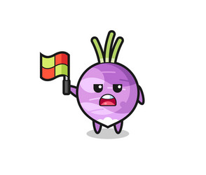 turnip character as line judge putting the flag up vector image