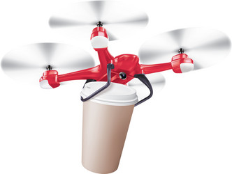 Drone coffee cup delivery realistic creative 3d vector