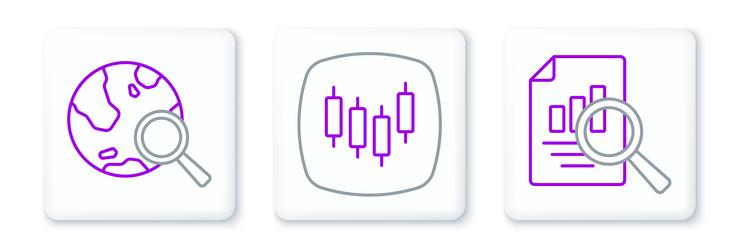 set line document with graph chart search globe vector image