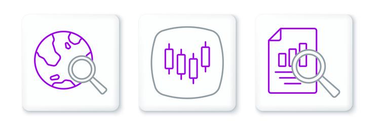 Set line document with graph chart search globe vector