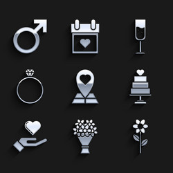 set map pointer with heart bouquet of flowers vector image