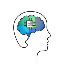 brain computer chip and binary code concept vector