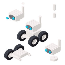 assembling a white robot in isometry vector image