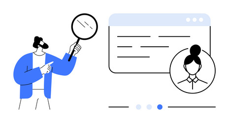 person examining online profile with magnifying vector image