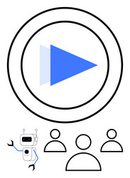 robot presenting play button concept to a group vector image