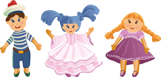 Set cute baby dolls in different clothes vector