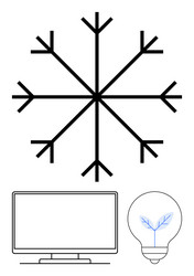 abstract snowflake with computer monitor and light vector image