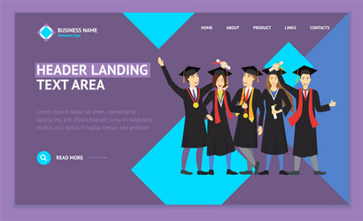 Cartoon graduation of happy students landing web vector